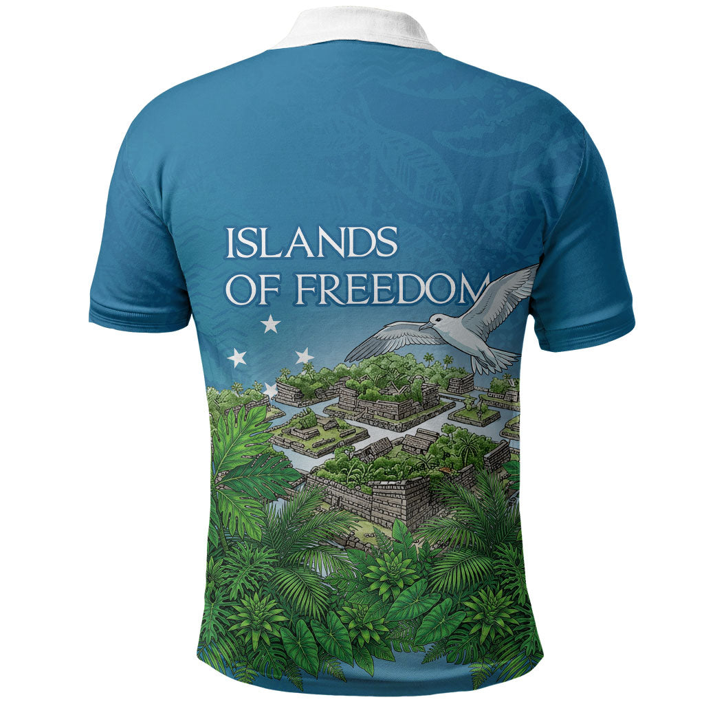 Micronesia Independence Day Polo Shirt FSM Patriotic Pacific Island Nan Madol Ruins Seabird Tropical