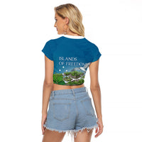 Micronesia Independence Day Raglan Cropped T Shirt FSM Patriotic Pacific Island Nan Madol Ruins Seabird Tropical