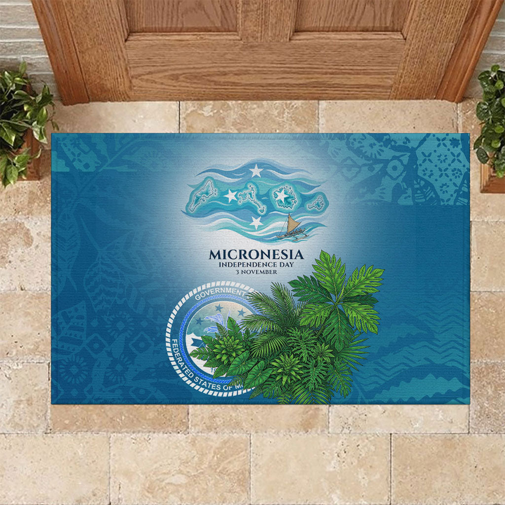 Micronesia Independence Day Rubber Doormat FSM Patriotic Pacific Island Nan Madol Ruins Seabird Tropical