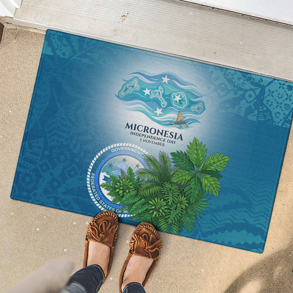 Micronesia Independence Day Rubber Doormat FSM Patriotic Pacific Island Nan Madol Ruins Seabird Tropical