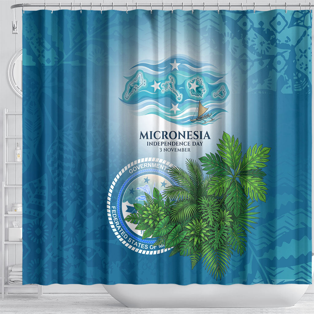 Micronesia Independence Day Shower Curtain FSM Patriotic Pacific Island Nan Madol Ruins Seabird Tropical