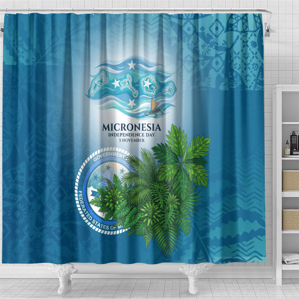 Micronesia Independence Day Shower Curtain FSM Patriotic Pacific Island Nan Madol Ruins Seabird Tropical