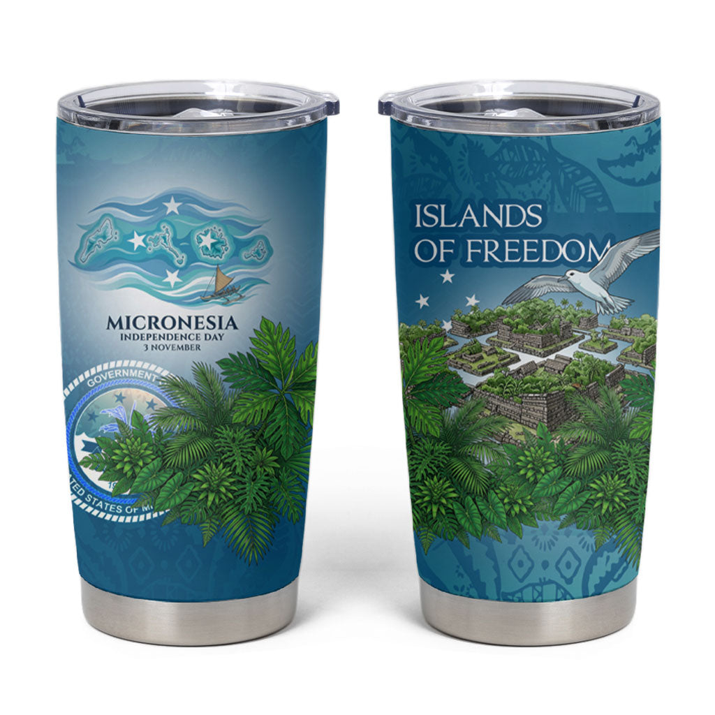 Micronesia Independence Day Tumbler Cup FSM Patriotic Pacific Island Nan Madol Ruins Seabird Tropical