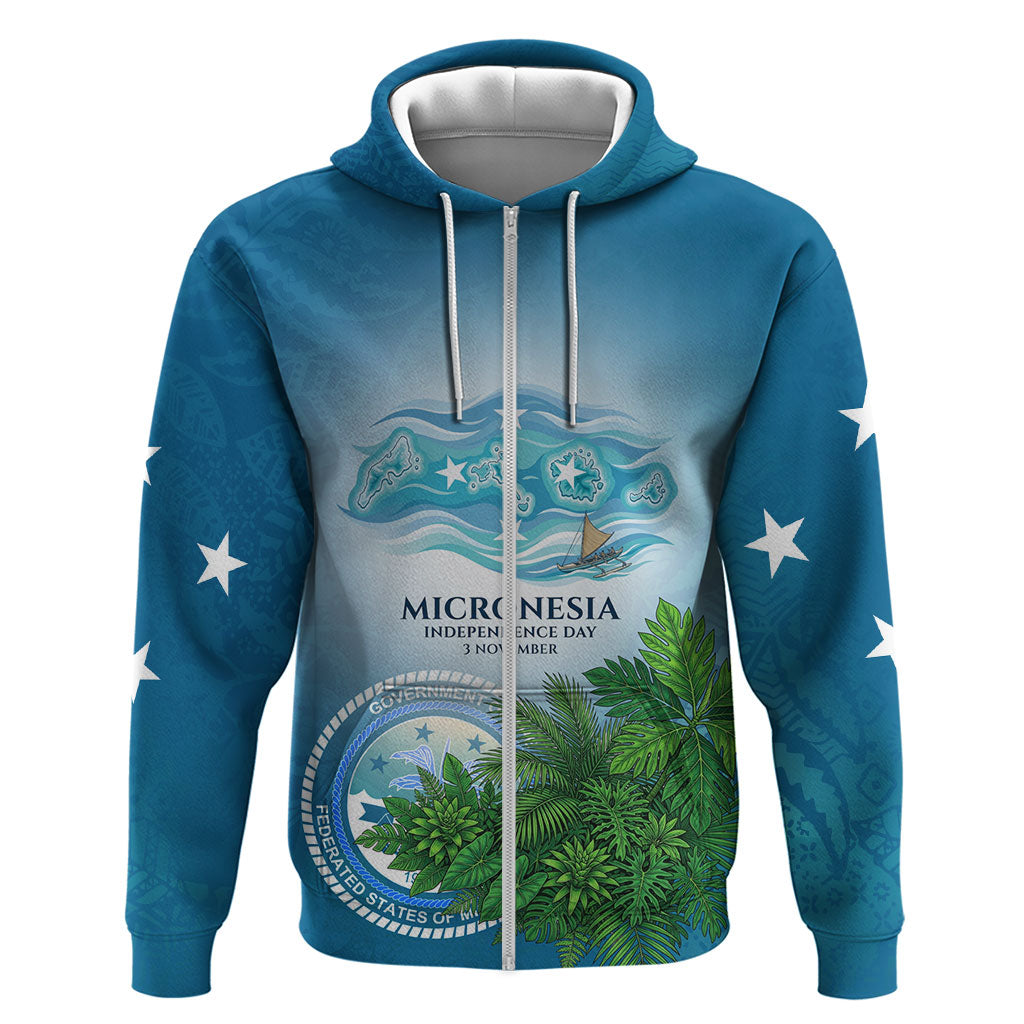 Micronesia Independence Day Zip Hoodie FSM Patriotic Pacific Island Nan Madol Ruins Seabird Tropical