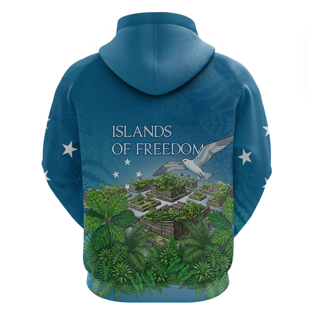 Micronesia Independence Day Zip Hoodie FSM Patriotic Pacific Island Nan Madol Ruins Seabird Tropical