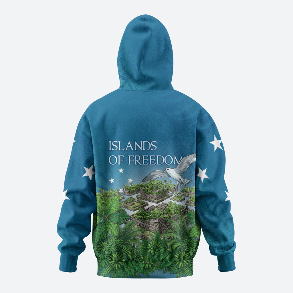 Micronesia Independence Day Zip Hoodie FSM Patriotic Pacific Island Nan Madol Ruins Seabird Tropical