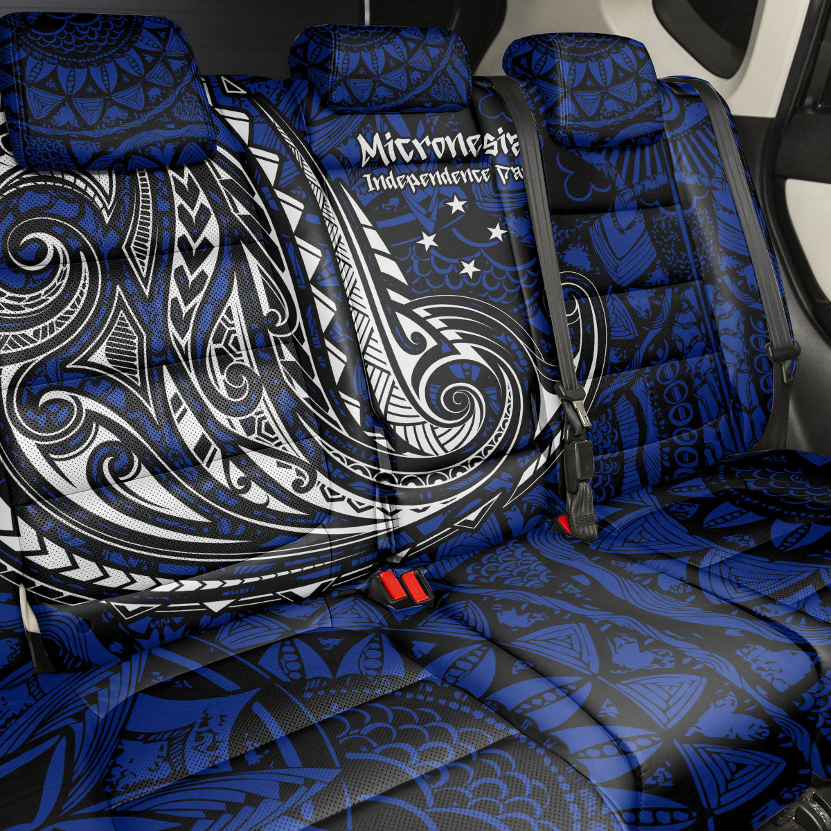 Micronesia Independence Day FSM Back Car Seat Cover Tribal Tattoo Pattern Flag Seal Heritage