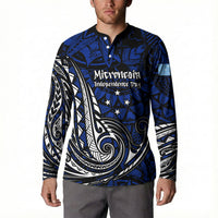 Micronesia Independence Day FSM Button Sweatshirt Tribal Tattoo Pattern Flag Seal Heritage