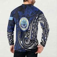 Micronesia Independence Day FSM Button Sweatshirt Tribal Tattoo Pattern Flag Seal Heritage