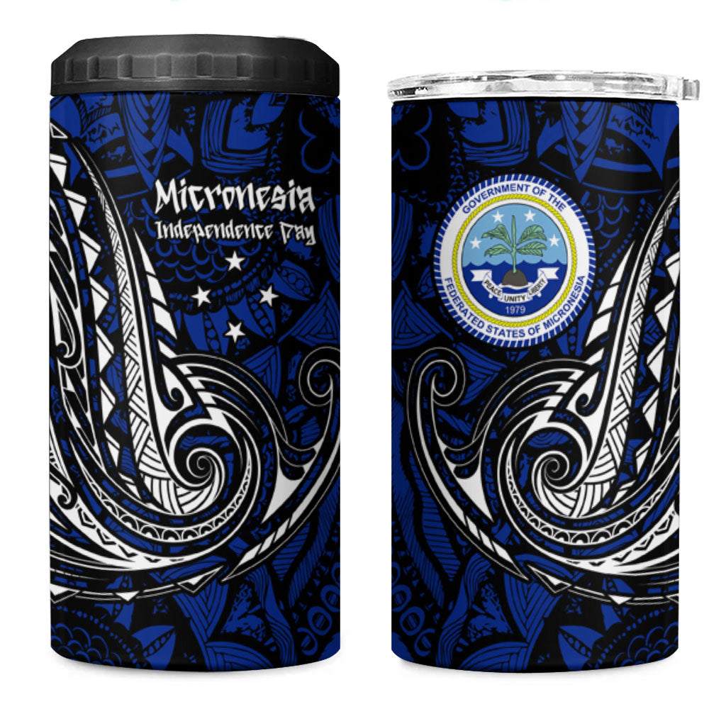 Micronesia Independence Day FSM 4 in 1 Can Cooler Tumbler Tribal Tattoo Pattern Flag Seal Heritage