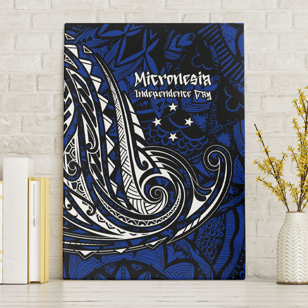 Micronesia Independence Day FSM Canvas Wall Art Tribal Tattoo Pattern Flag Seal Heritage TS04 Without Frame Blue Black - Polynesian Pride