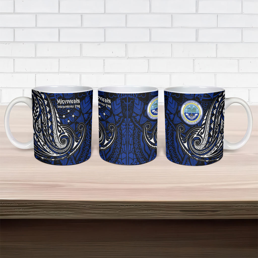 Micronesia Independence Day FSM Ceramic Mug Tribal Tattoo Pattern Flag Seal Heritage