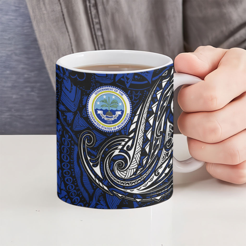 Micronesia Independence Day FSM Ceramic Mug Tribal Tattoo Pattern Flag Seal Heritage