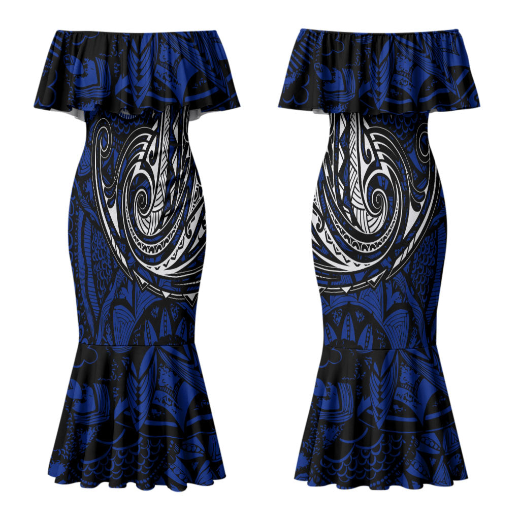 Micronesia Independence Day FSM Couples Matching Mermaid Dress and Long Sleeve Button Shirt Tribal Tattoo Pattern Flag Seal Heritage