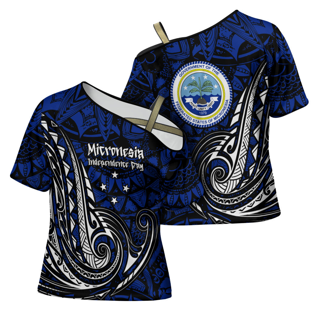Micronesia Independence Day FSM Cross Shoulder Shirt Tribal Tattoo Pattern Flag Seal Heritage