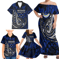 Micronesia Independence Day FSM Family Matching Off Shoulder Maxi Dress and Hawaiian Shirt Tribal Tattoo Pattern Flag Seal Heritage