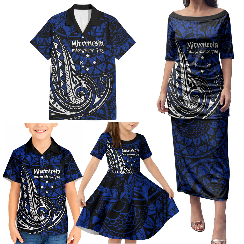 Micronesia Independence Day FSM Family Matching Puletasi and Hawaiian Shirt Tribal Tattoo Pattern Flag Seal Heritage