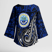 Micronesia Independence Day FSM Kimono Sleeve Blouse Tribal Tattoo Pattern Flag Seal Heritage