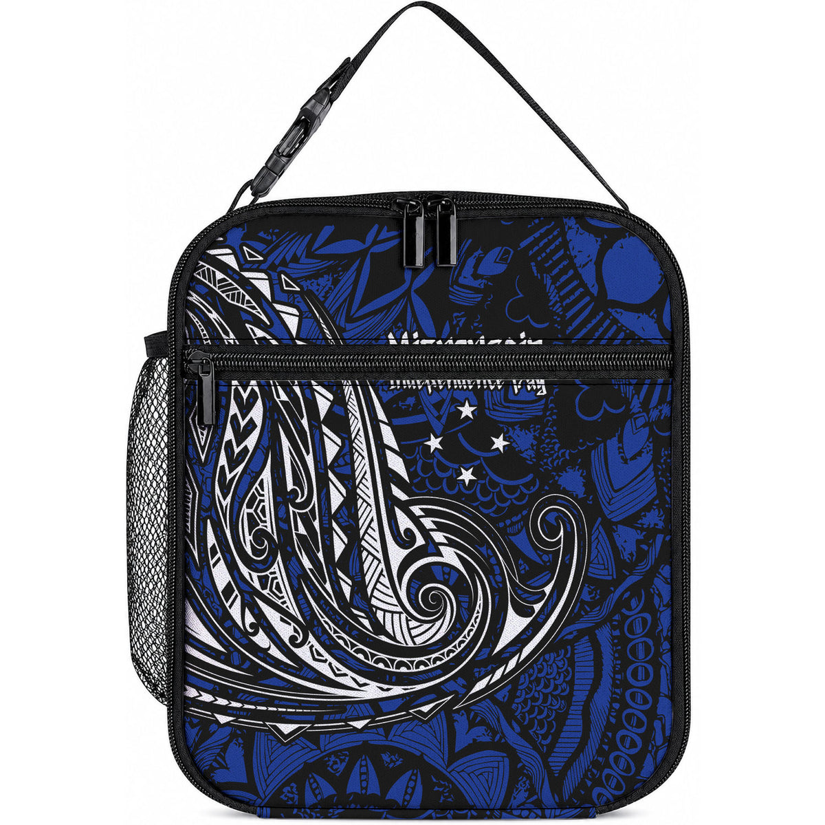 Micronesia Independence Day FSM Lunch Bag Tribal Tattoo Pattern Flag Seal Heritage TS04 10.2 × 8.3 × 4.3 inch Blue Black - Polynesian Pride