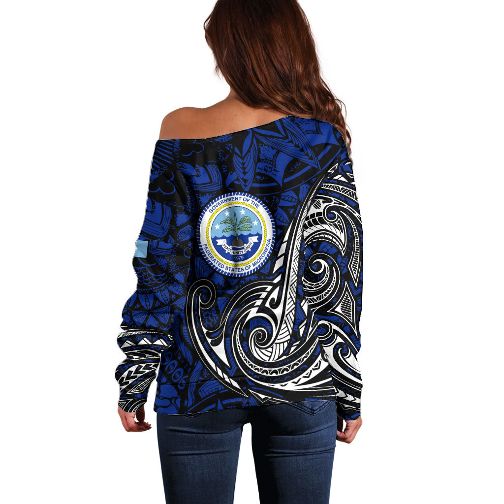 Micronesia Independence Day FSM Off Shoulder Sweater Tribal Tattoo Pattern Flag Seal Heritage TS04 - Polynesian Pride
