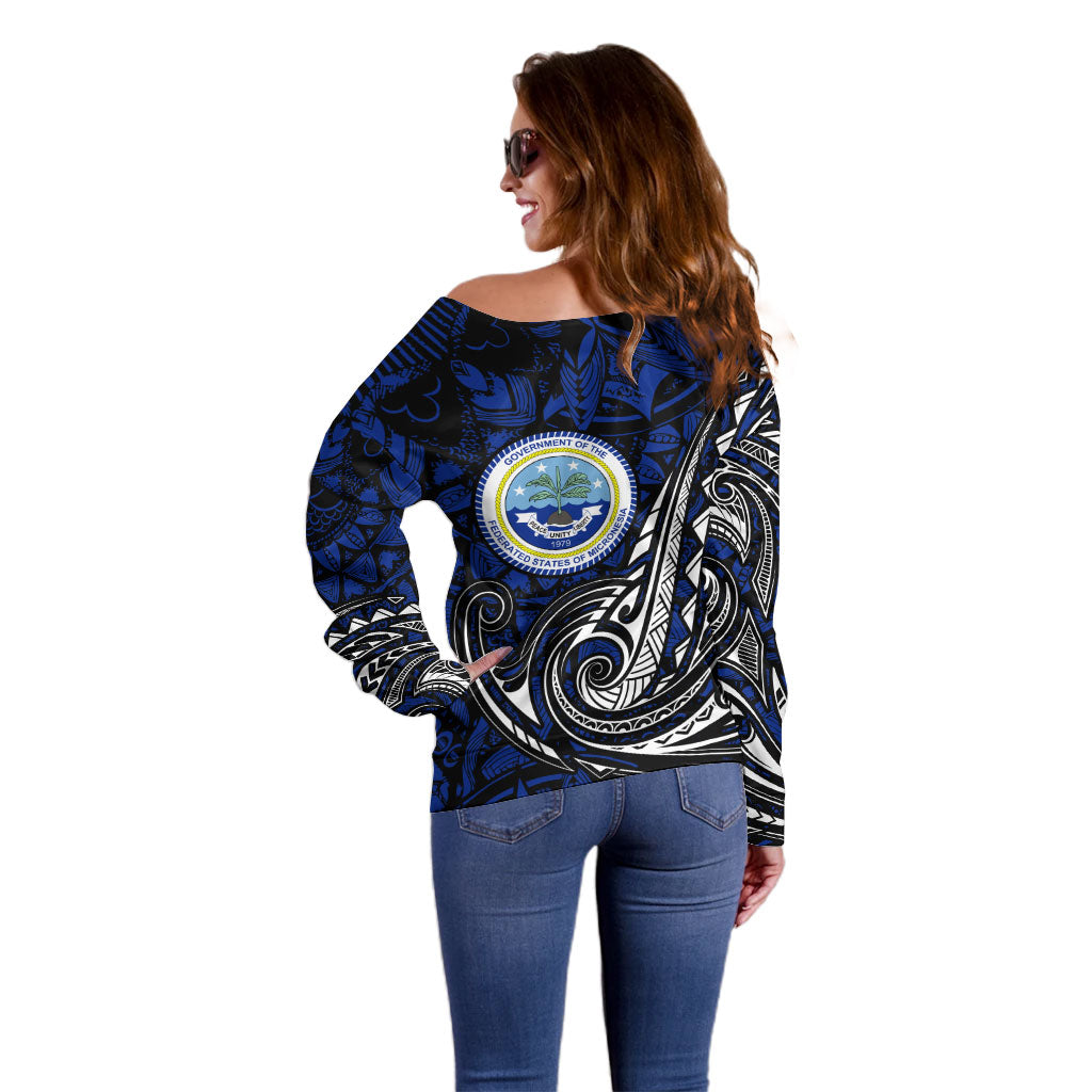 Micronesia Independence Day FSM Off Shoulder Sweater Tribal Tattoo Pattern Flag Seal Heritage TS04 - Polynesian Pride