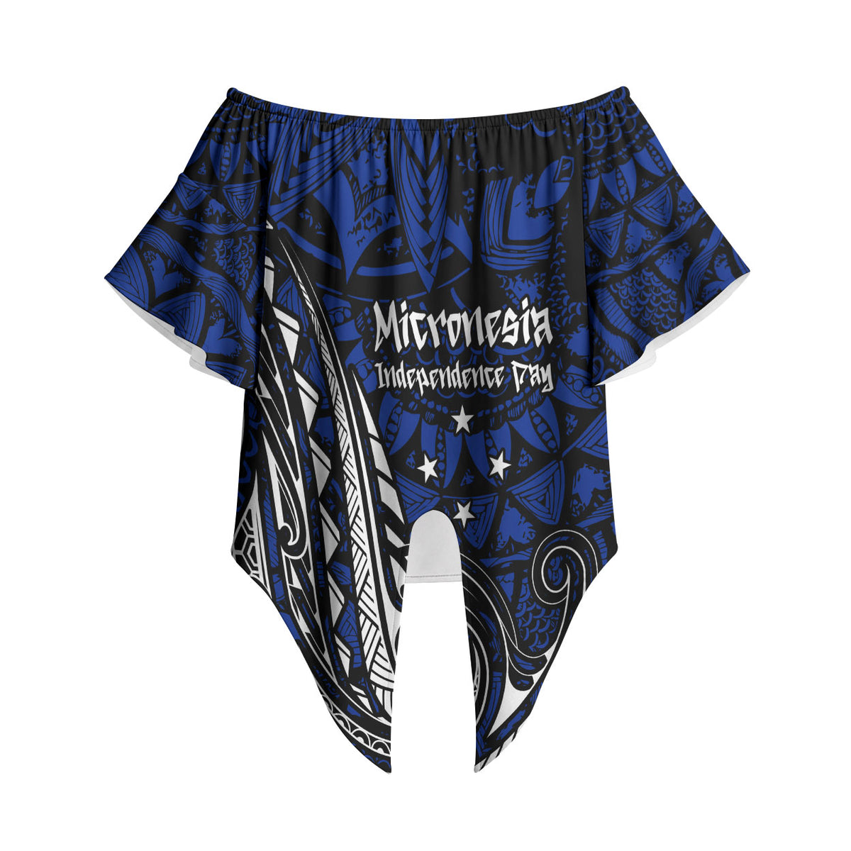 Micronesia Independence Day FSM Off Shoulder Wrap Waist Top Tribal Tattoo Pattern Flag Seal Heritage