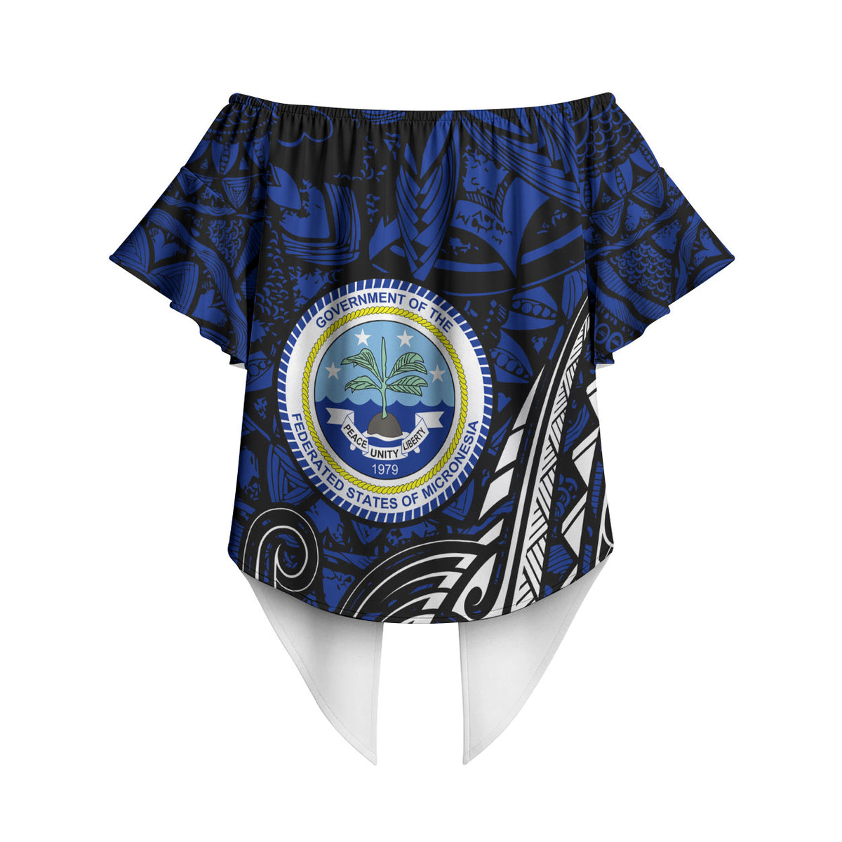 Micronesia Independence Day FSM Off Shoulder Wrap Waist Top Tribal Tattoo Pattern Flag Seal Heritage