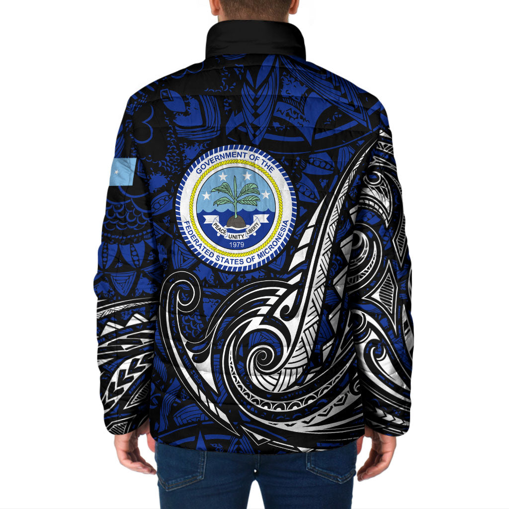 Micronesia Independence Day FSM Padded Jacket Tribal Tattoo Pattern Flag Seal Heritage
