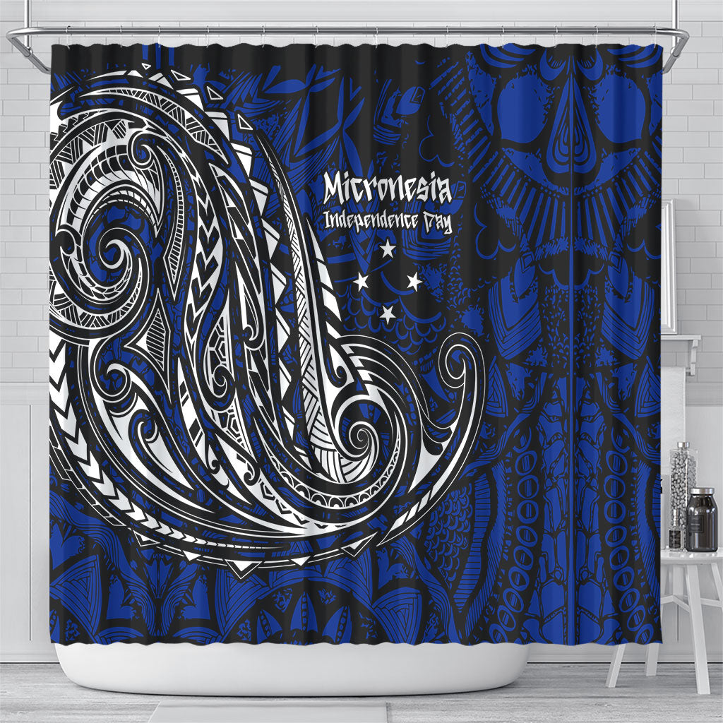 Micronesia Independence Day FSM Shower Curtain Tribal Tattoo Pattern Flag Seal Heritage