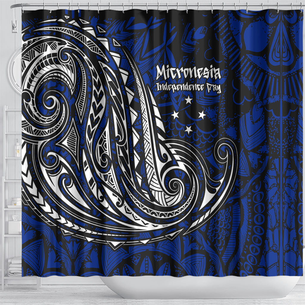 Micronesia Independence Day FSM Shower Curtain Tribal Tattoo Pattern Flag Seal Heritage