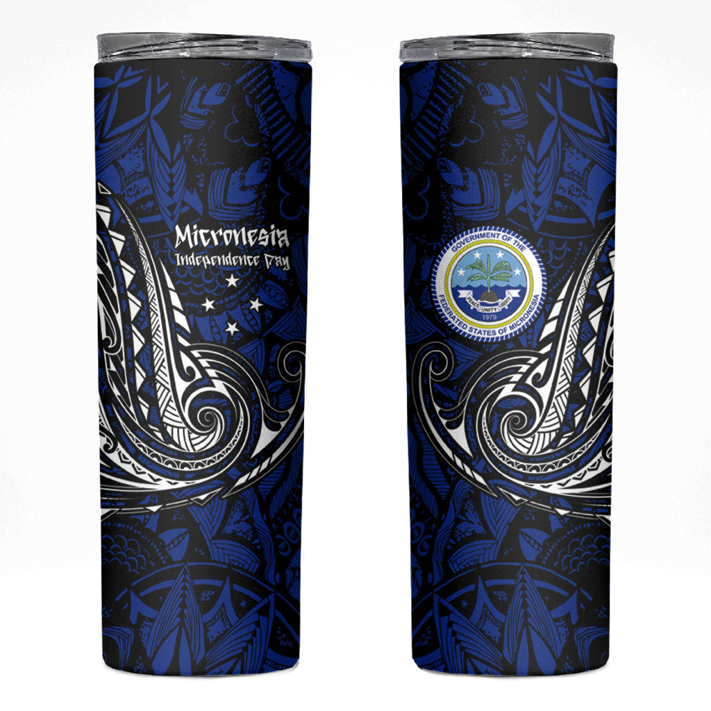Micronesia Independence Day FSM Skinny Tumbler Tribal Tattoo Pattern Flag Seal Heritage