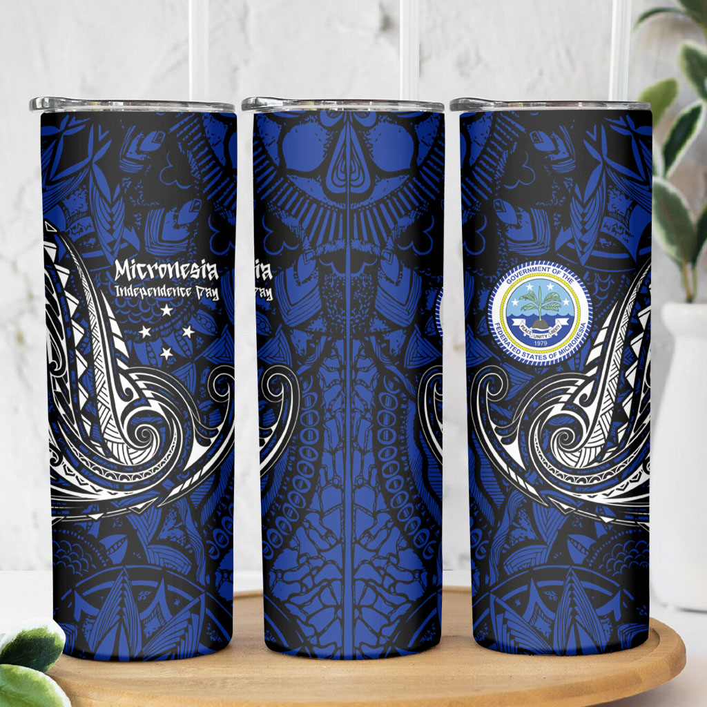 Micronesia Independence Day FSM Skinny Tumbler Tribal Tattoo Pattern Flag Seal Heritage