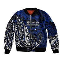 Micronesia Independence Day FSM Sleeve Zip Bomber Jacket Tribal Tattoo Pattern Flag Seal Heritage TS04 Unisex Blue Black - Polynesian Pride