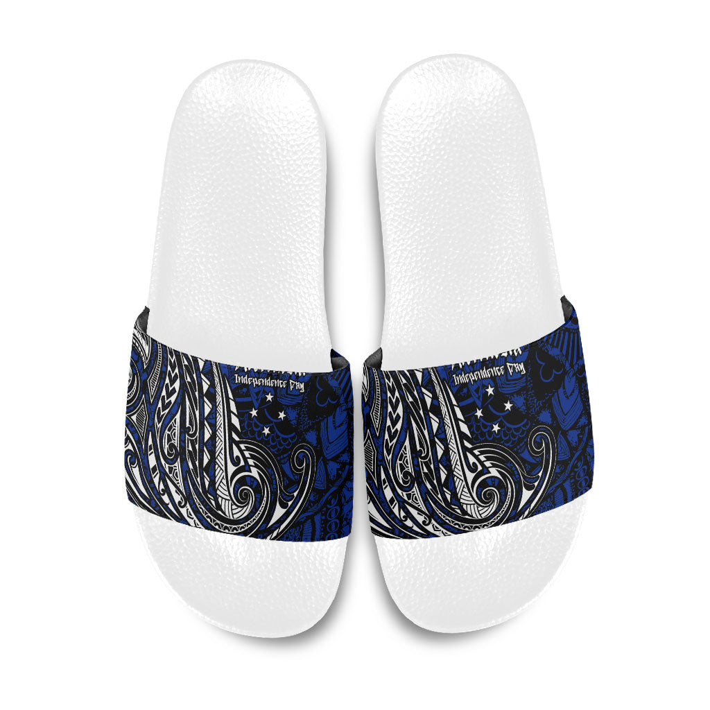 Micronesia Independence Day FSM Slide Sandals Tribal Tattoo Pattern Flag Seal Heritage