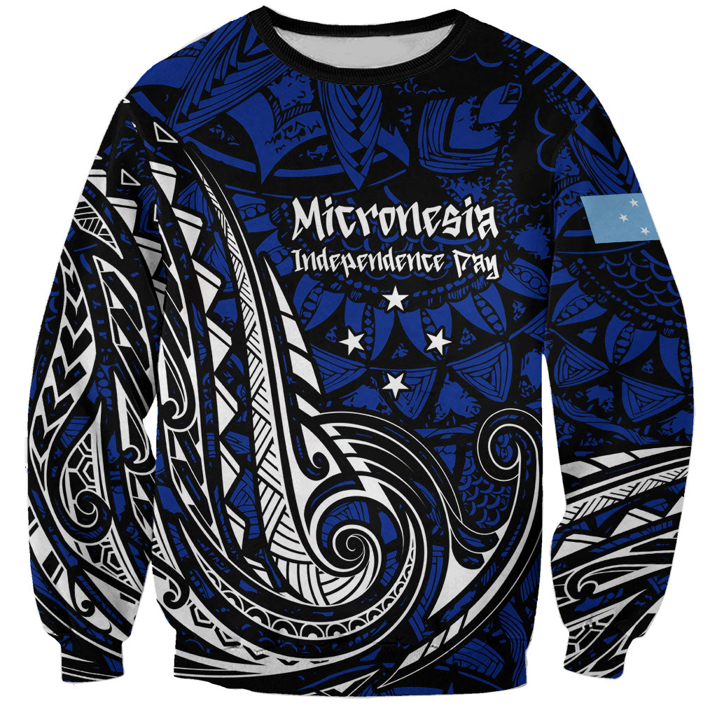 Micronesia Independence Day FSM Sweatshirt Tribal Tattoo Pattern Flag Seal Heritage TS04 Unisex Blue Black - Polynesian Pride