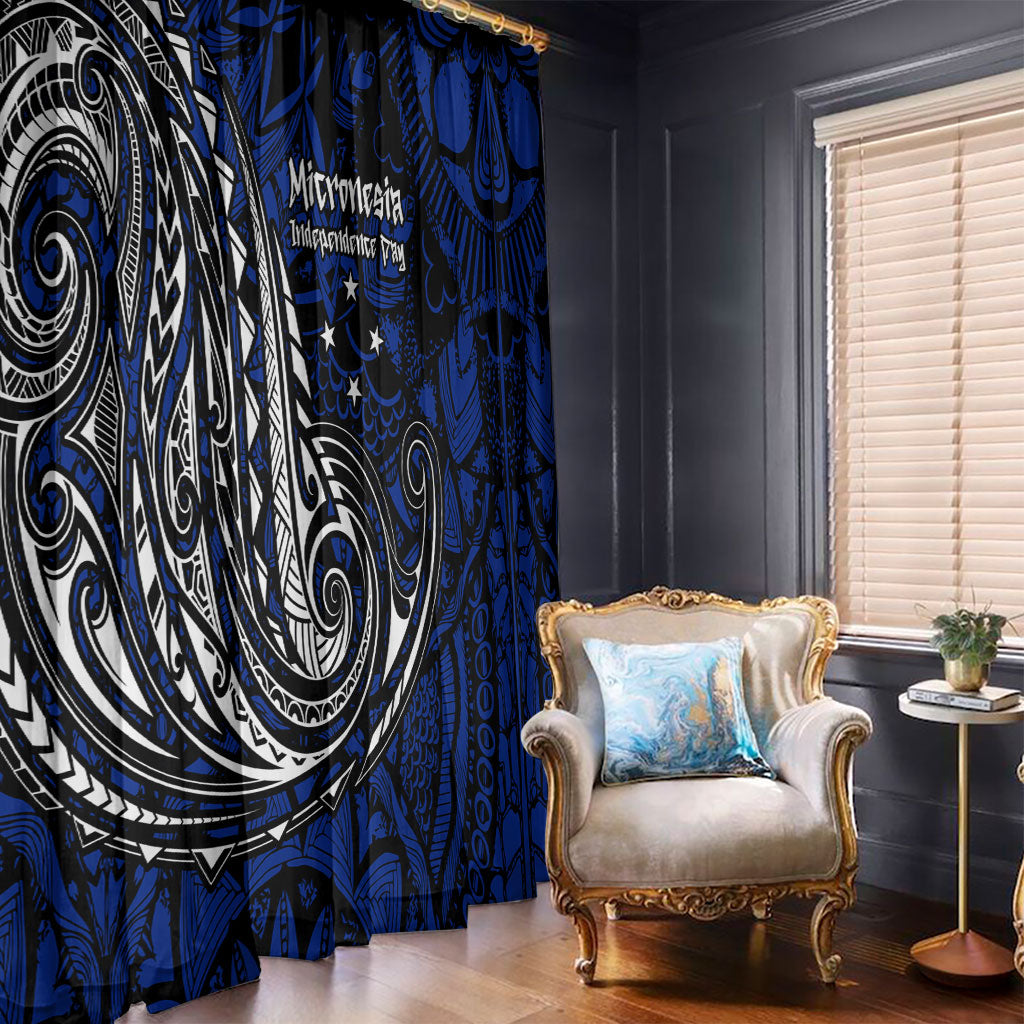 Micronesia Independence Day FSM Window Curtain Tribal Tattoo Pattern Flag Seal Heritage