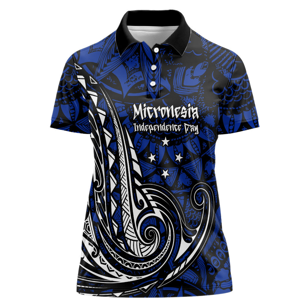 Micronesia Independence Day FSM Women Polo Shirt Tribal Tattoo Pattern Flag Seal Heritage