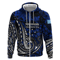 Micronesia Independence Day FSM Zip Hoodie Tribal Tattoo Pattern Flag Seal Heritage TS04 Zip Hoodie Blue Black - Polynesian Pride