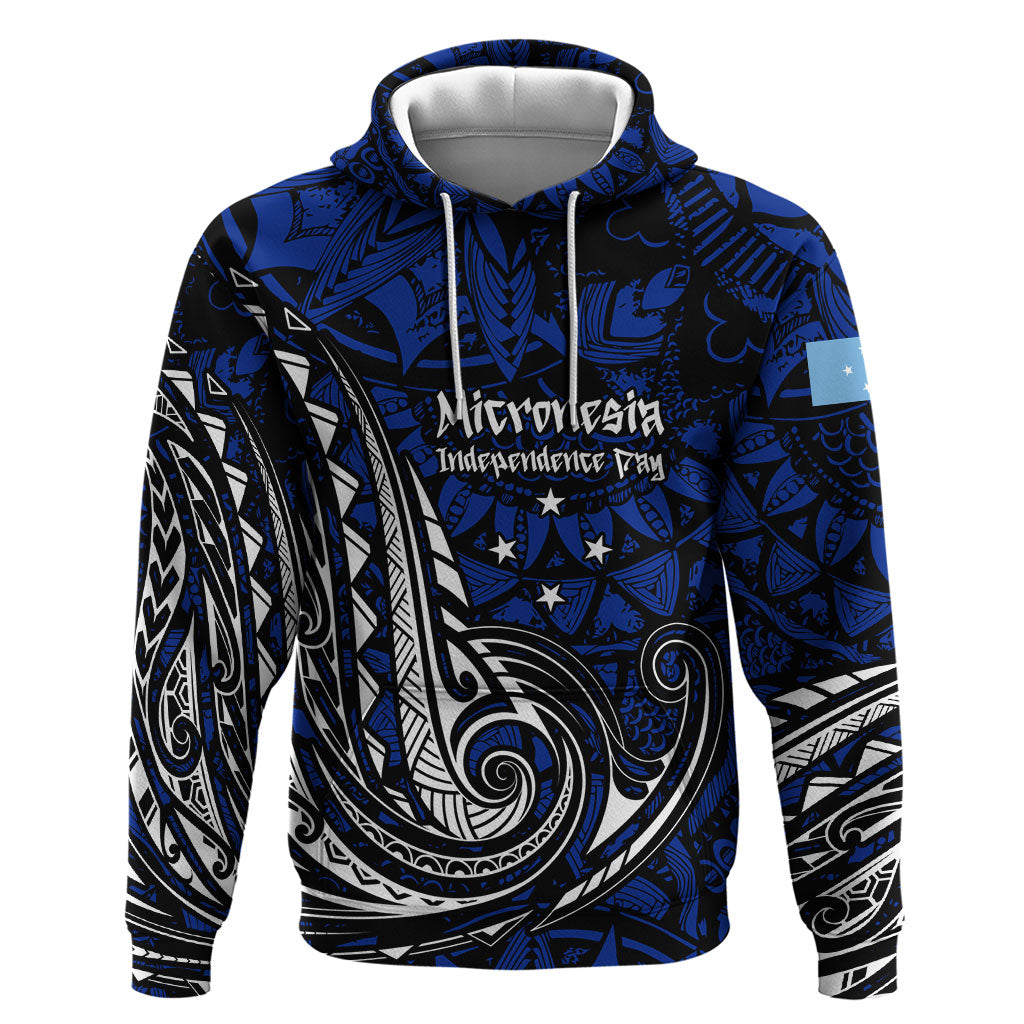 Micronesia Independence Day FSM Zip Hoodie Tribal Tattoo Pattern Flag Seal Heritage TS04 Pullover Hoodie Blue Black - Polynesian Pride
