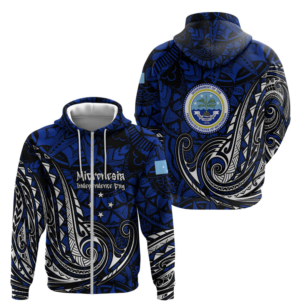 Micronesia Independence Day FSM Zip Hoodie Tribal Tattoo Pattern Flag Seal Heritage TS04 - Polynesian Pride