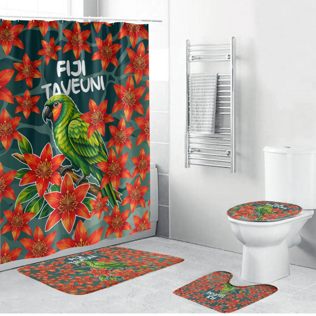 Fiji Taveuni Parrot Bathroom Set Tropical Waterfall Landscape With Floral Tribal Pattern
