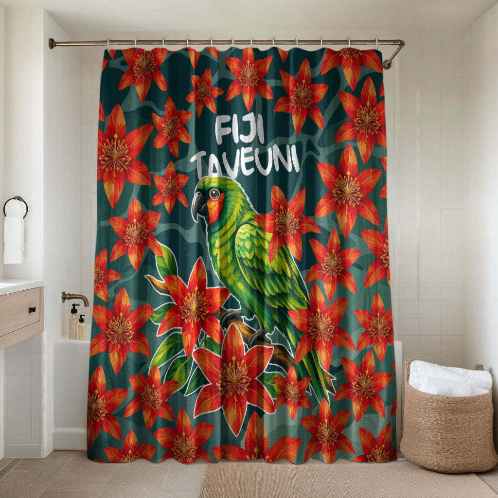 Fiji Taveuni Parrot Bathroom Set Tropical Waterfall Landscape With Floral Tribal Pattern