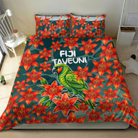 Fiji Taveuni Parrot Bedding Set Tropical Waterfall Landscape With Floral Tribal Pattern
