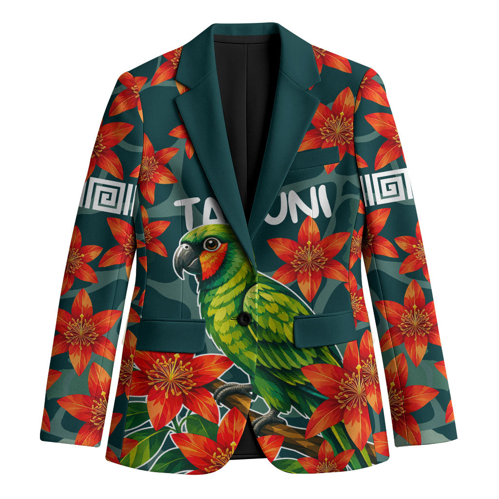 Fiji Taveuni Parrot Blazer Tropical Waterfall Landscape With Floral Tribal Pattern TS04 Unisex Green Orange - Polynesian Pride