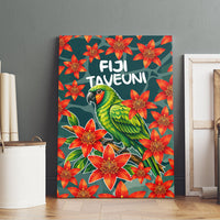 Fiji Taveuni Parrot Canvas Wall Art Tropical Waterfall Landscape With Floral Tribal Pattern