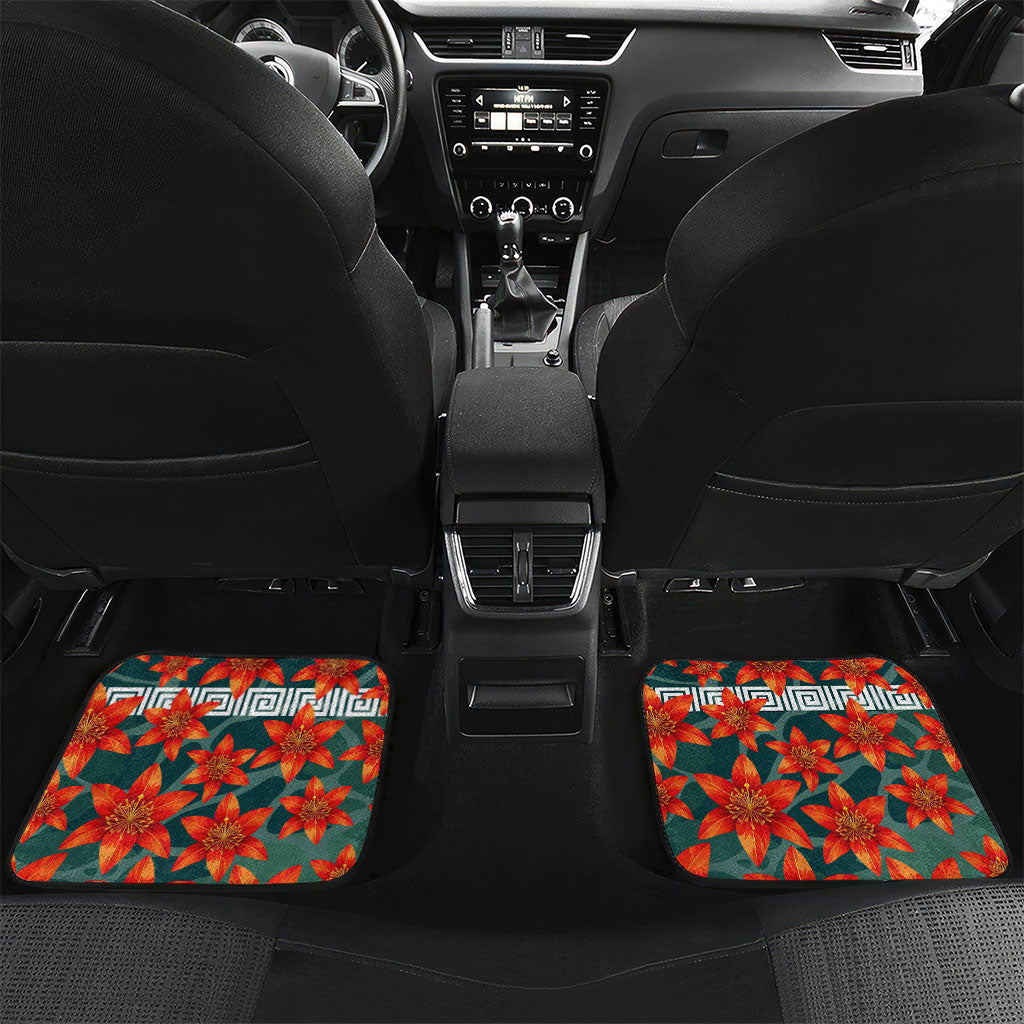 Fiji Taveuni Parrot Car Mats Tropical Waterfall Landscape With Floral Tribal Pattern