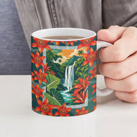 Fiji Taveuni Parrot Ceramic Mug Tropical Waterfall Landscape With Floral Tribal Pattern