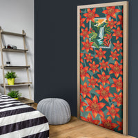 Fiji Taveuni Parrot Door Cover Tropical Waterfall Landscape With Floral Tribal Pattern