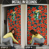 Fiji Taveuni Parrot Door Cover Tropical Waterfall Landscape With Floral Tribal Pattern
