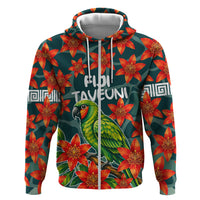 Fiji Taveuni Parrot Hoodie Tropical Waterfall Landscape With Floral Tribal Pattern